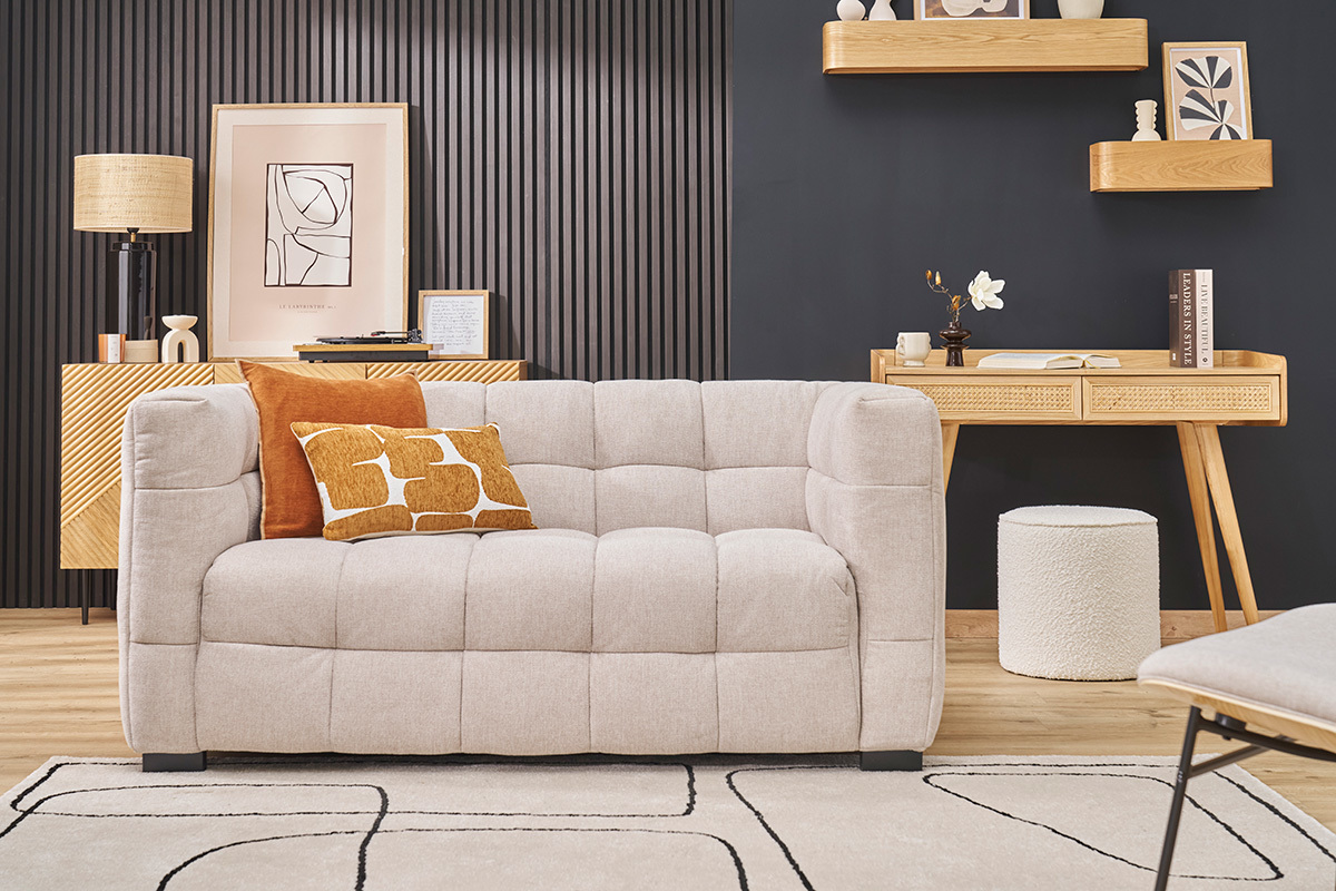 Canapé Corto 2 Places Velours Beige Miliboo