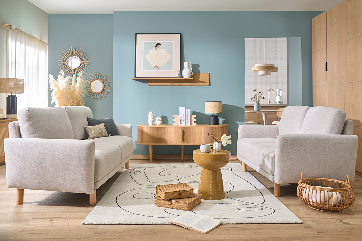 Canapé Bono 2 Places Velours Beige Miliboo