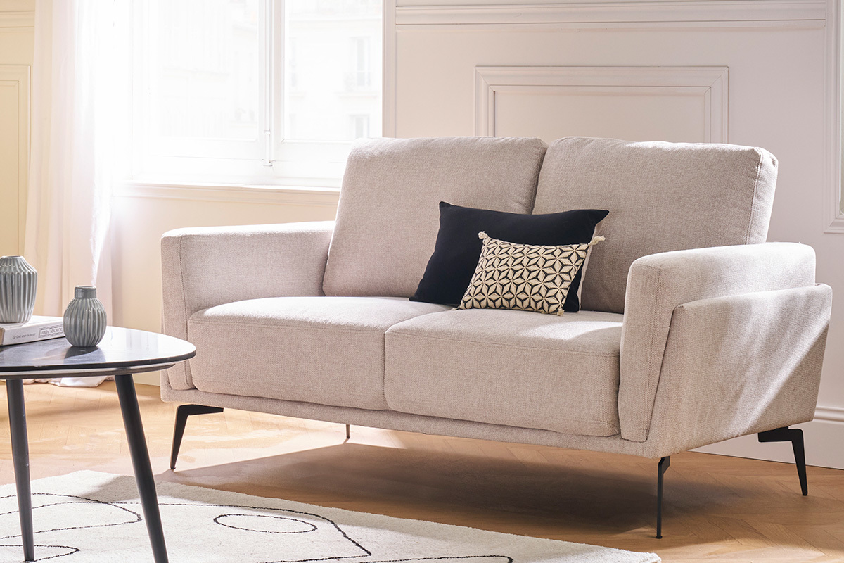 Canapé Mosco 2 Places Velours Beige Miliboo