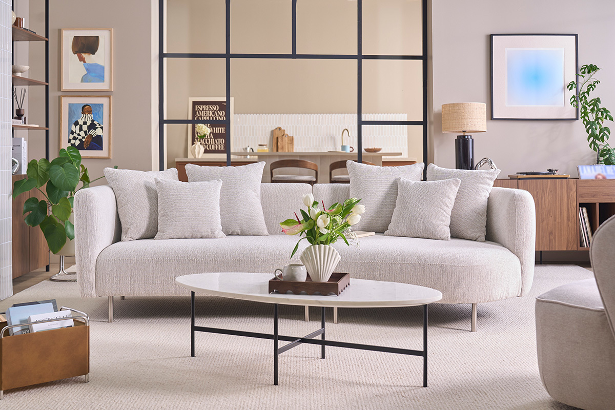 Canapé Iglesias 4 Places Velours Beige Miliboo