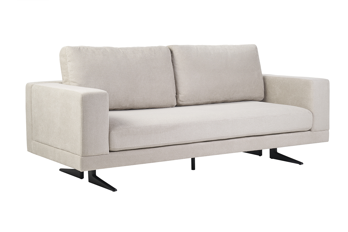 Canapé Lennon 3 Places Tissu texturé Beige Miliboo