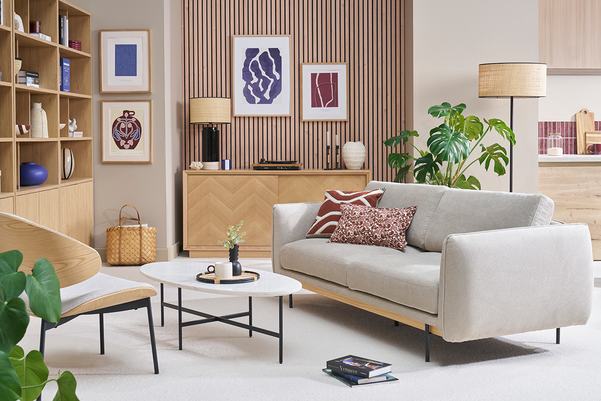 Canapé Todd 3 Places Tissu texturé Beige Miliboo