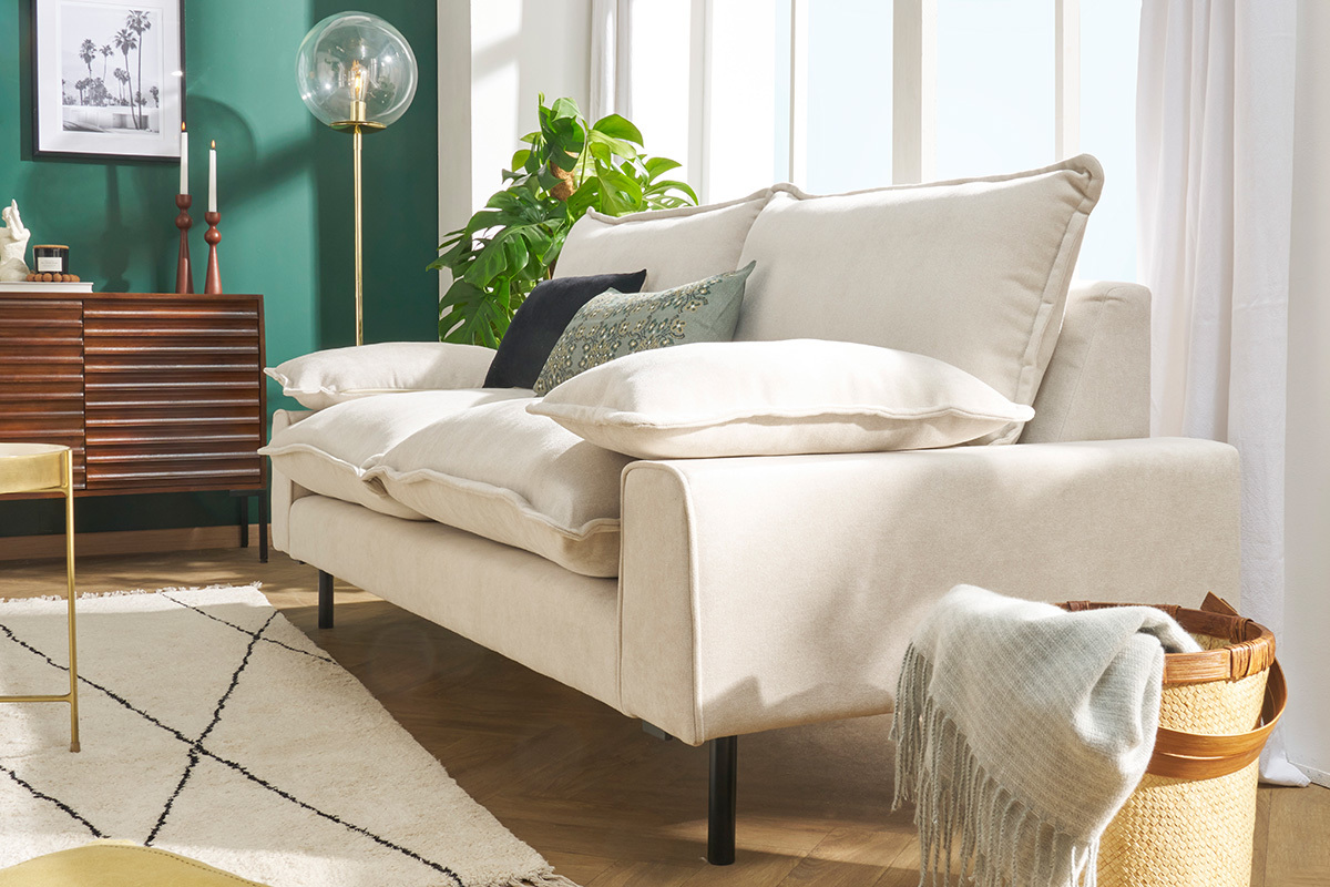 Canapé Dory 3 Places Velours Beige Miliboo