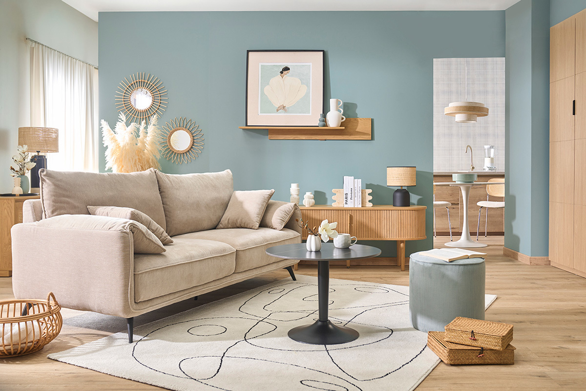 Canapé Tantor 3 Places Velours Beige Miliboo
