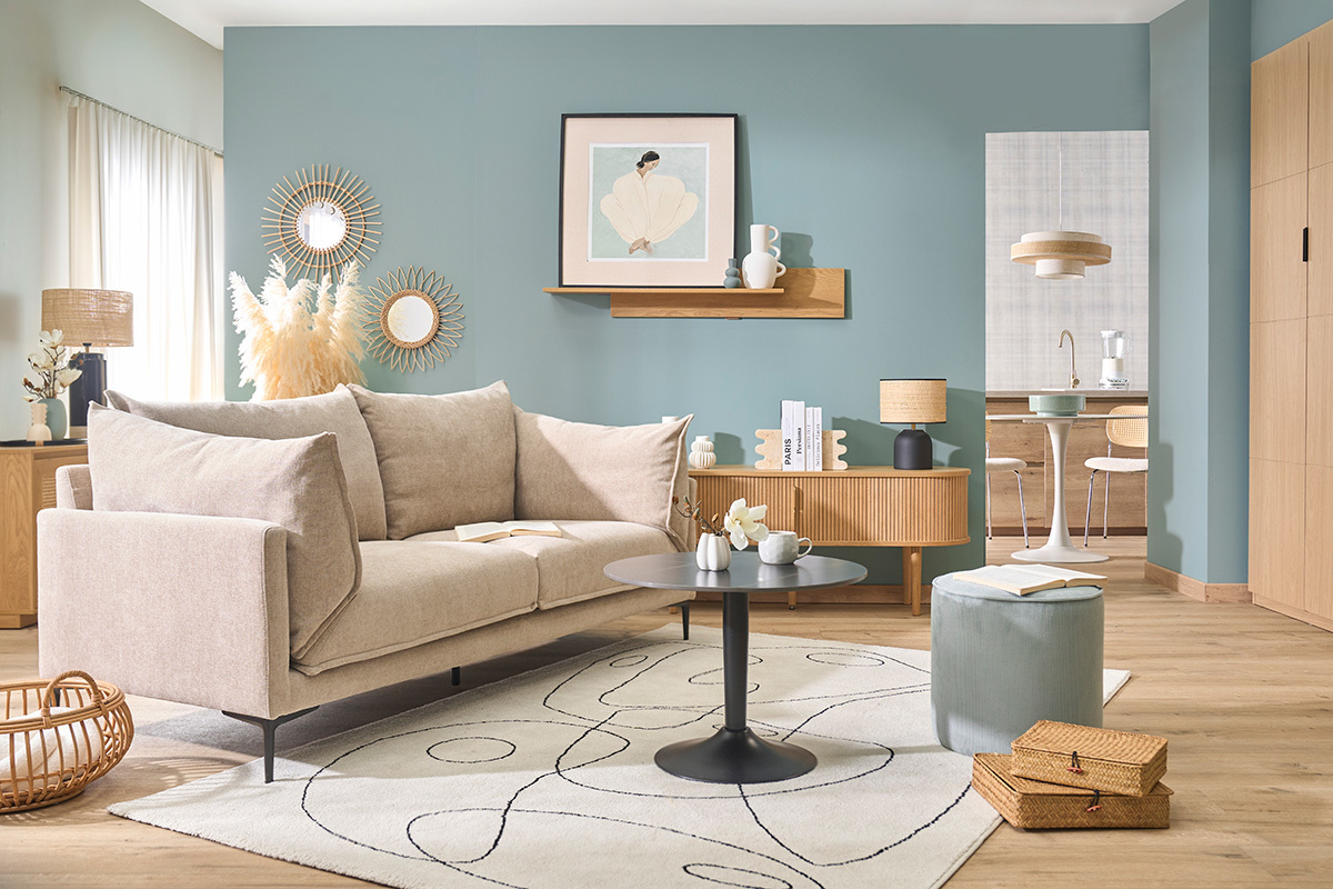 Canapé Marius 3 Places Velours Beige Miliboo