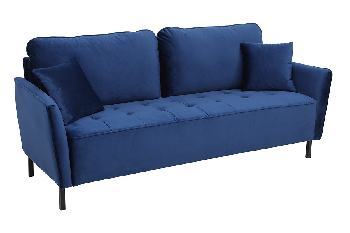 Canapé Beka 3 Places Velours Bleu Miliboo