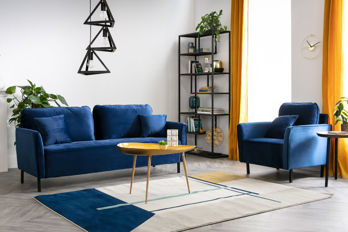 Canapé Beka 3 Places Velours Bleu Miliboo