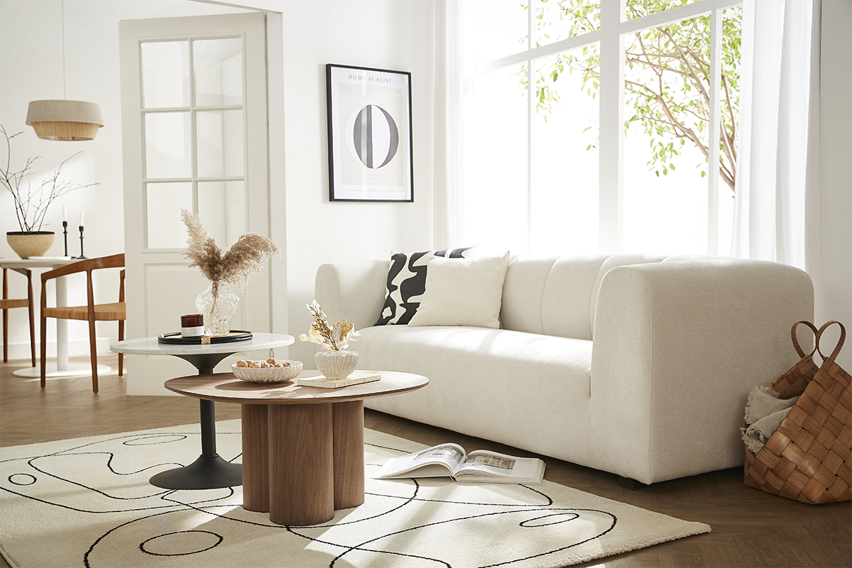 Canapé Oliveiro 4 Places Velours Beige Miliboo