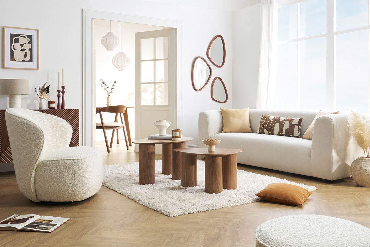 Canapé Oliveiro 4 Places Velours Beige Miliboo