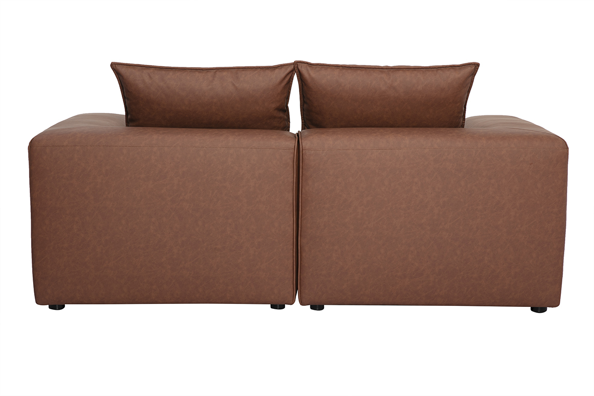 Canapé Fergus Modulable 2 Places Cuir Marron Miliboo