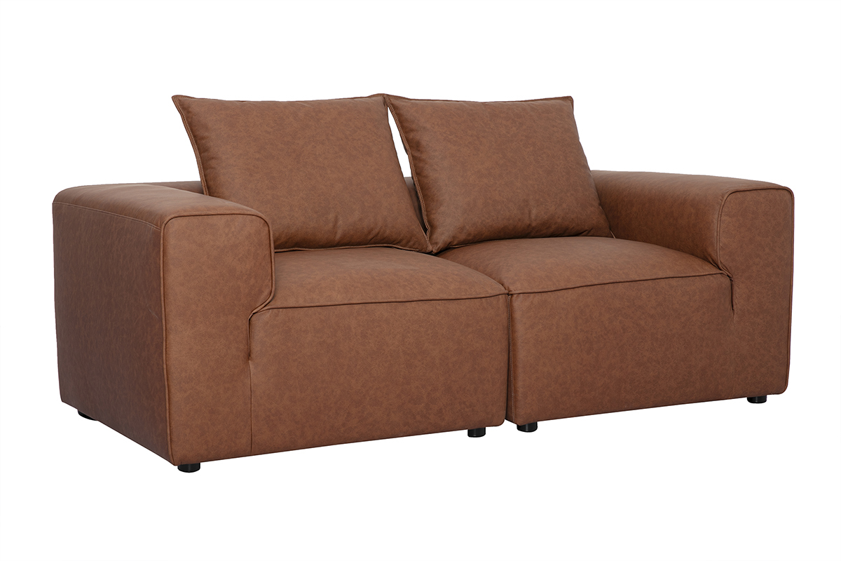 Canapé Fergus Modulable 2 Places Cuir Marron Miliboo