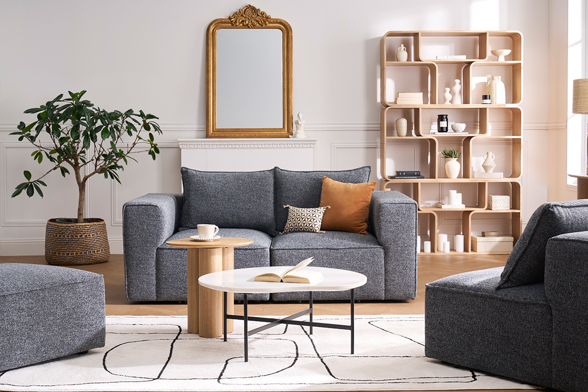 Canapé Kerry Modulable 2 Places Tissu lisse Gris Miliboo