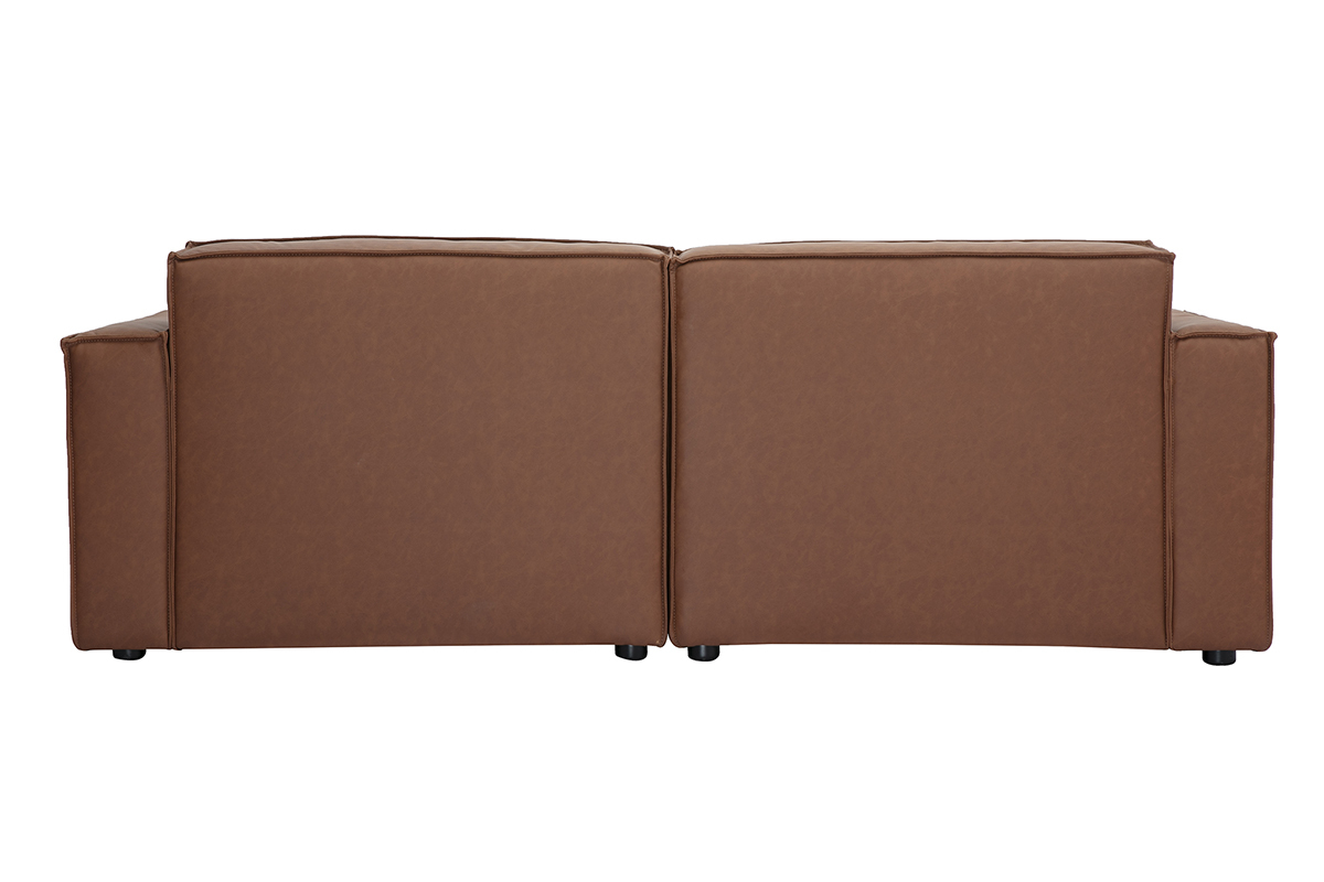 Canapé Split Convertible 3 Places Cuir Marron Miliboo