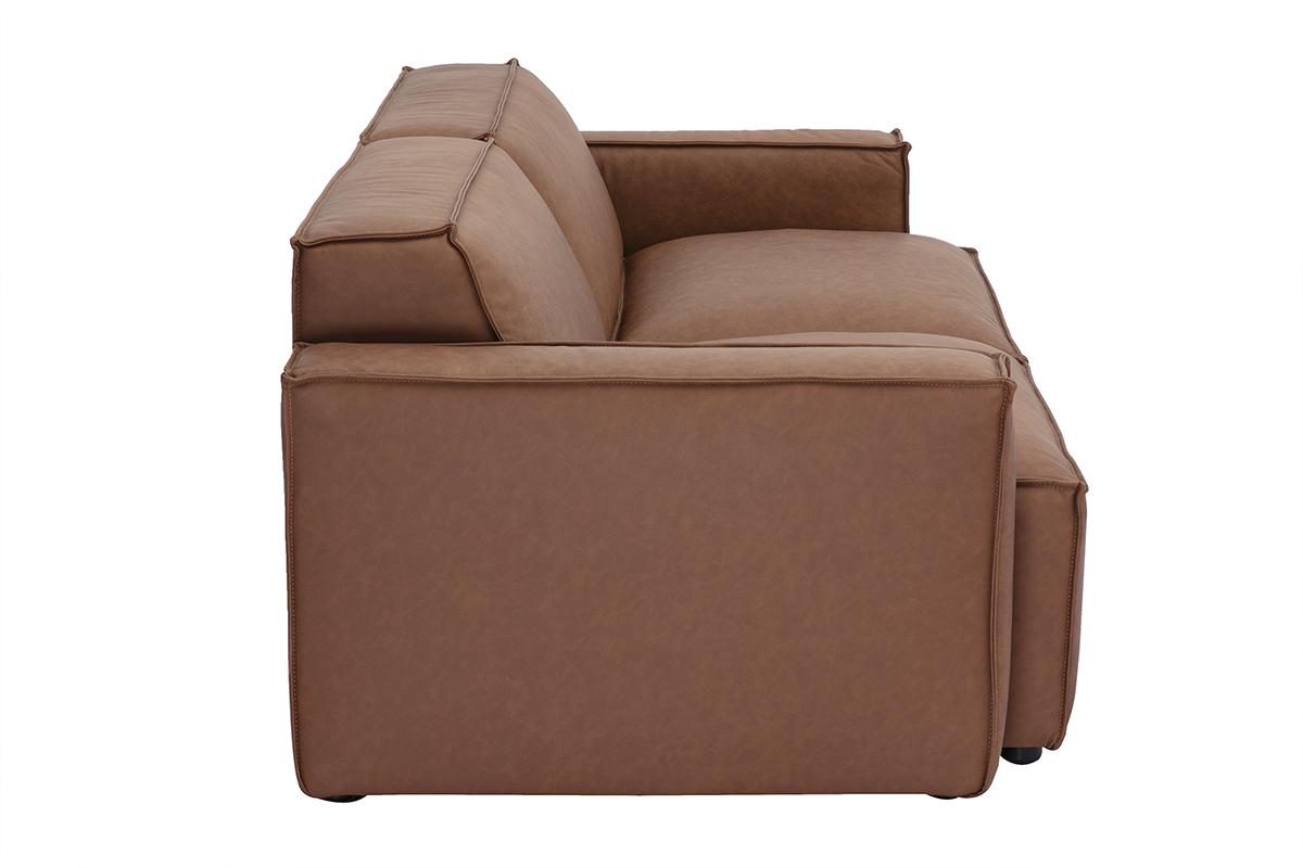Canapé Split Convertible 3 Places Cuir Marron Miliboo