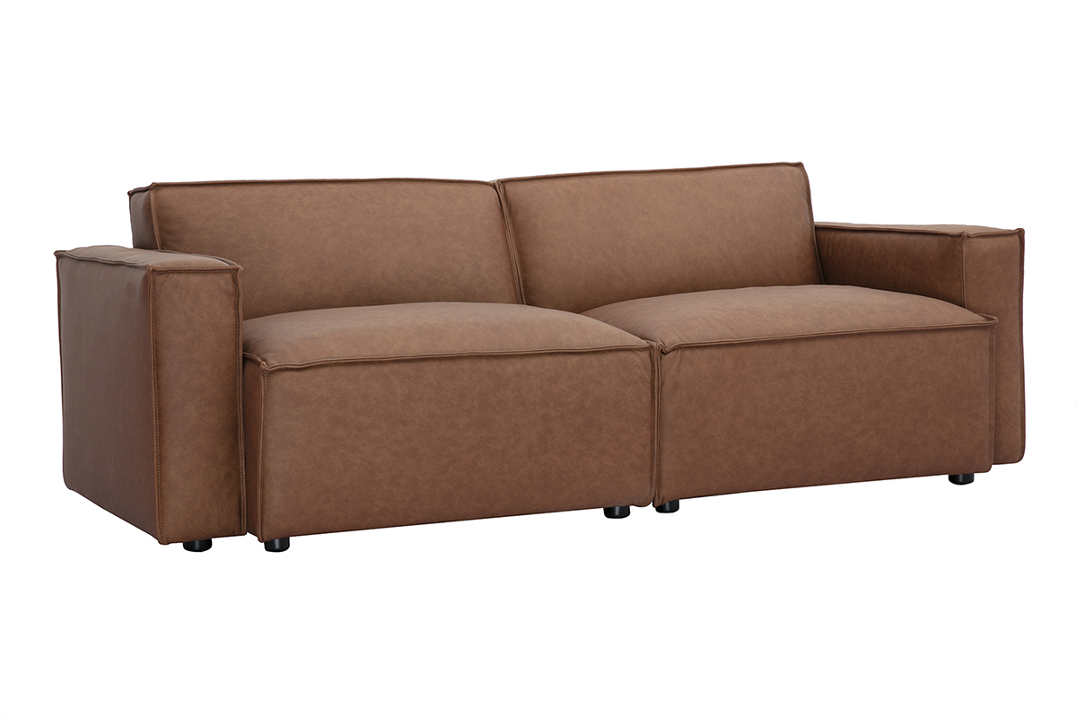 Canapé Split Convertible 3 Places Cuir Marron Miliboo