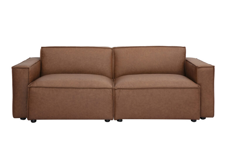 Canapé Split Convertible 3 Places Cuir Marron Miliboo