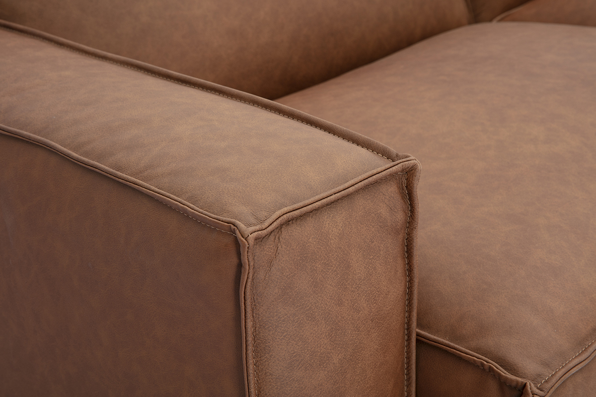 Canapé Split Convertible 3 Places Cuir Marron Miliboo