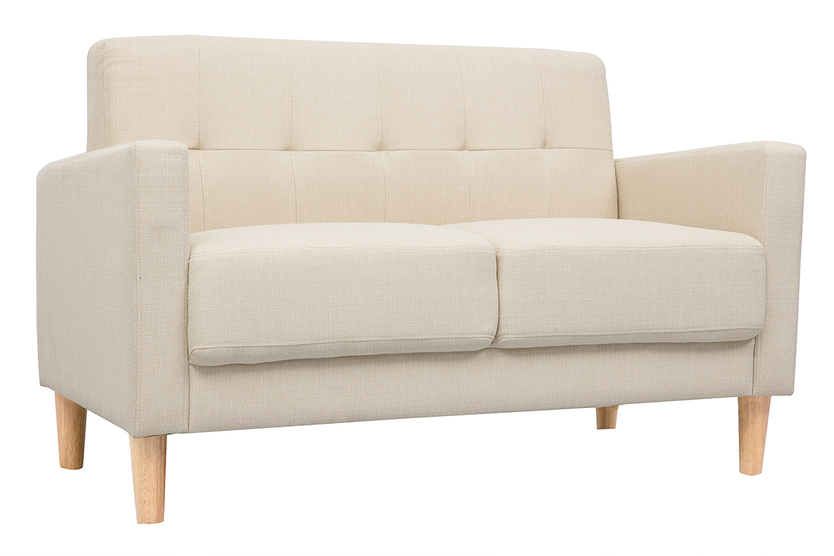 Canapé Moon 2 Places Tissu lisse Beige Miliboo