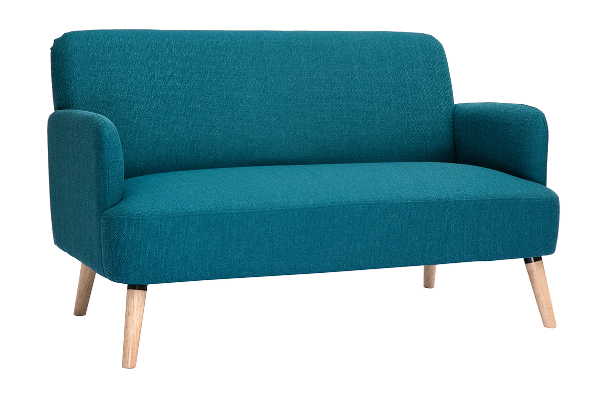 Canapé Isko 2 Places Tissu lisse Bleu Miliboo