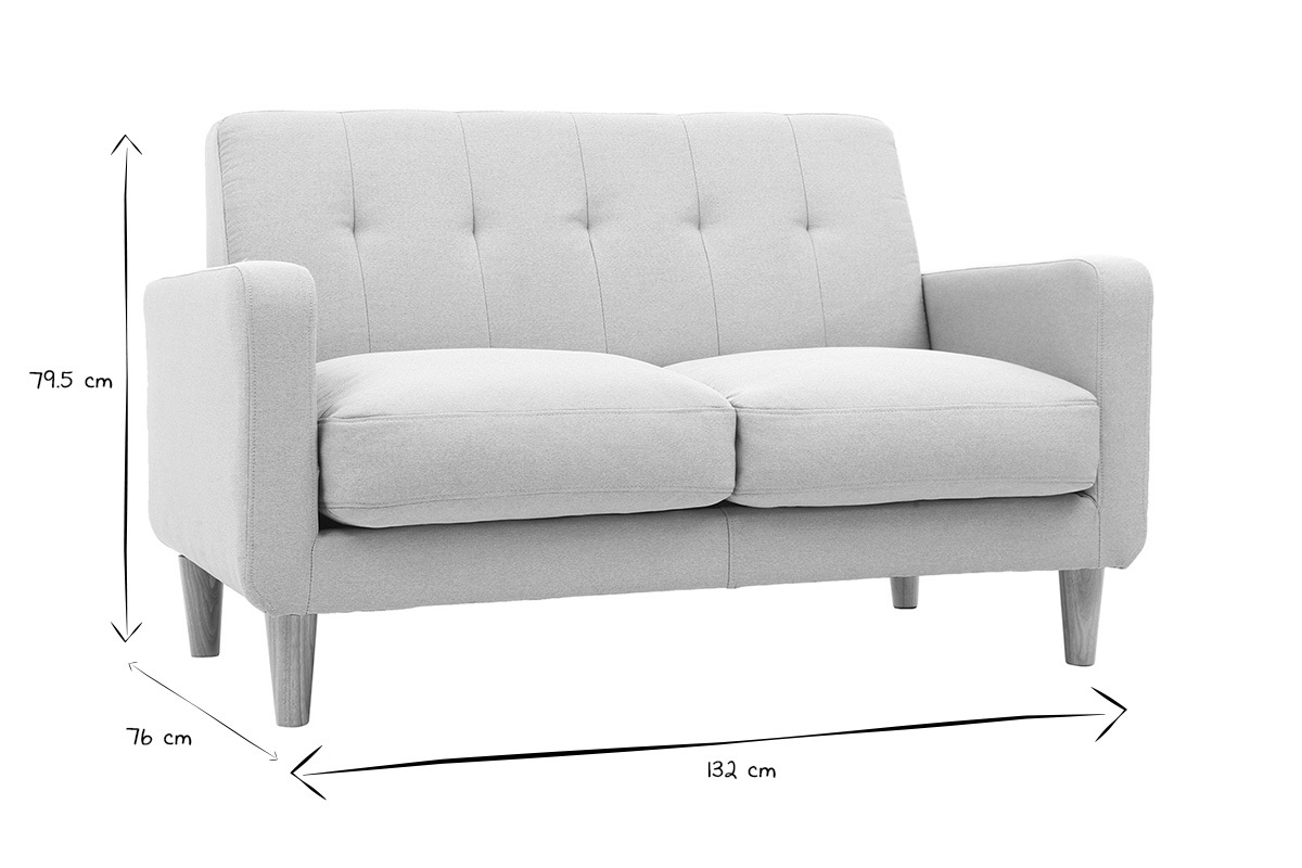 Canapé Luna 2 Places Tissu lisse Gris Miliboo
