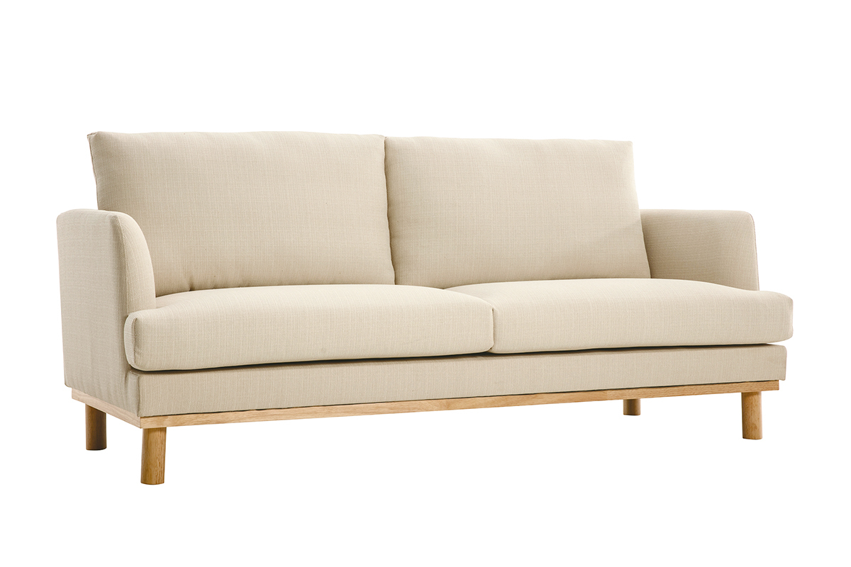 Canapé Hobart 3 Places Tissu lisse Beige Miliboo