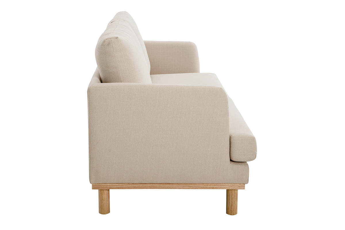 Canapé Hobart 3 Places Tissu lisse Beige Miliboo