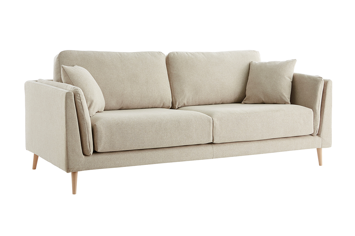 Canapé Vogue 3 Places Tissu lisse Beige Miliboo