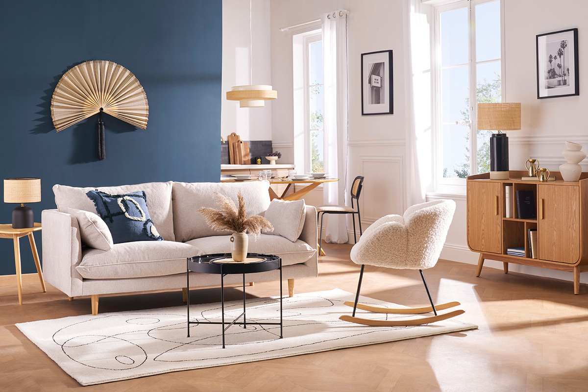 Canapé Clayton 3 Places Velours Beige Miliboo