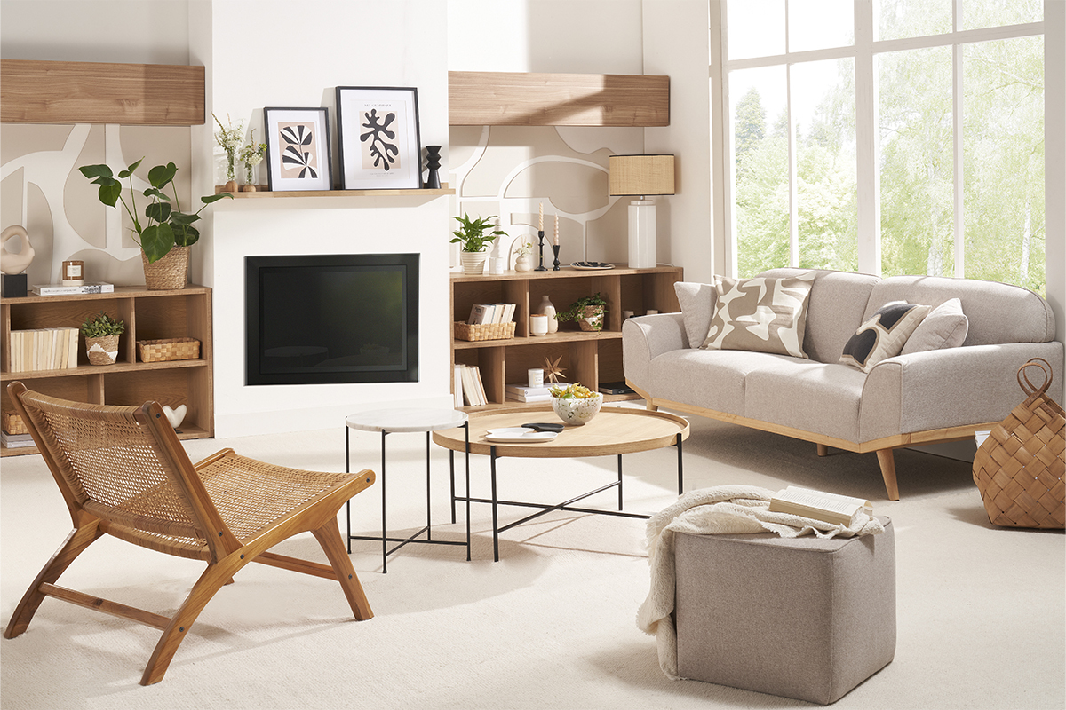 Canapé Freema 3 Places Velours Beige Miliboo