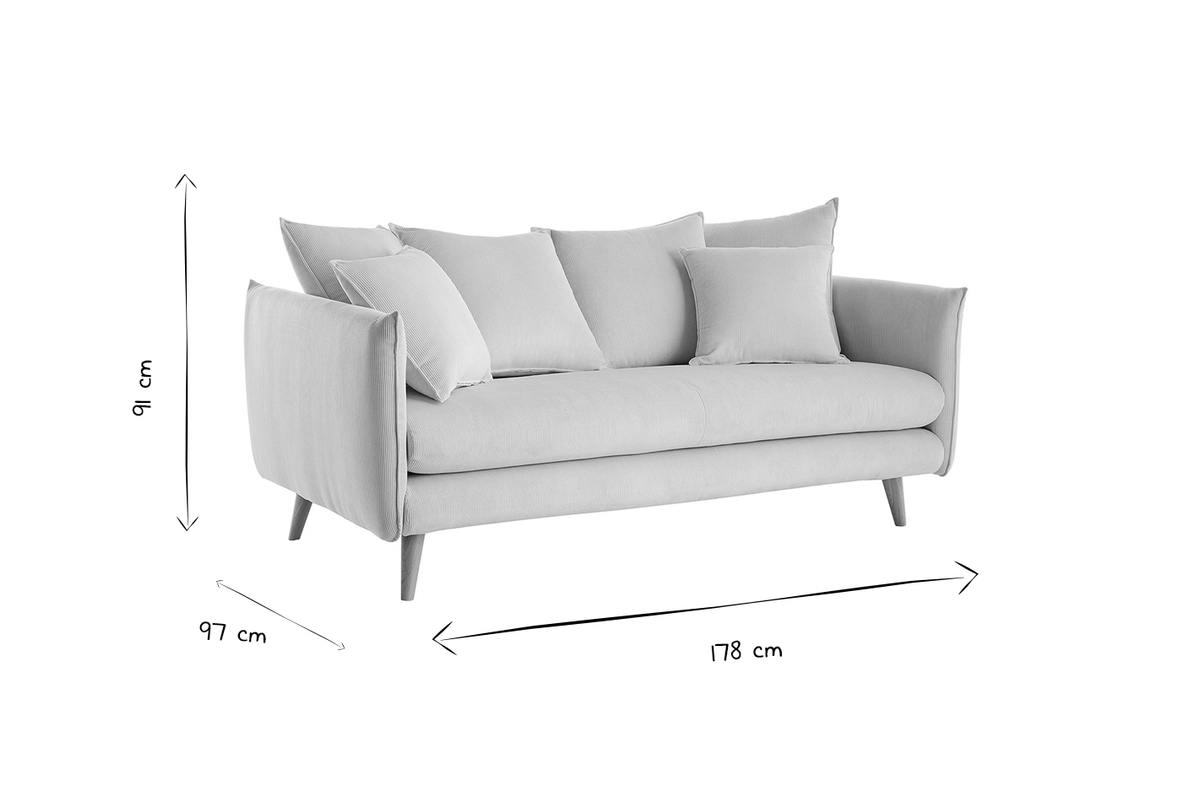 Canapé Olympia 3 Places Velours Gris Miliboo