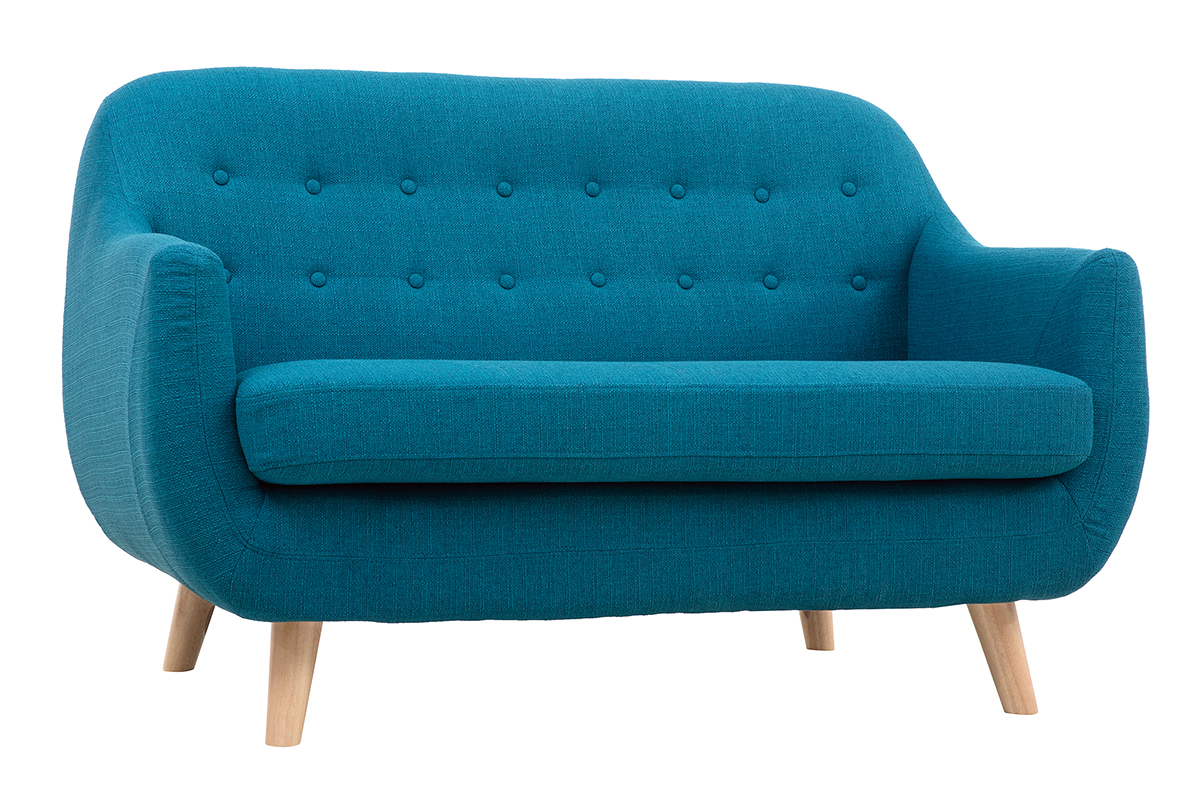 Canapé Ynok 2 Places Tissu lisse Bleu Miliboo
