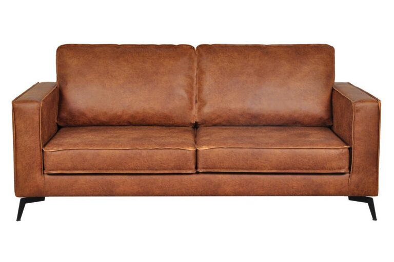 Canapé Sonny 3 Places Cuir Marron Miliboo
