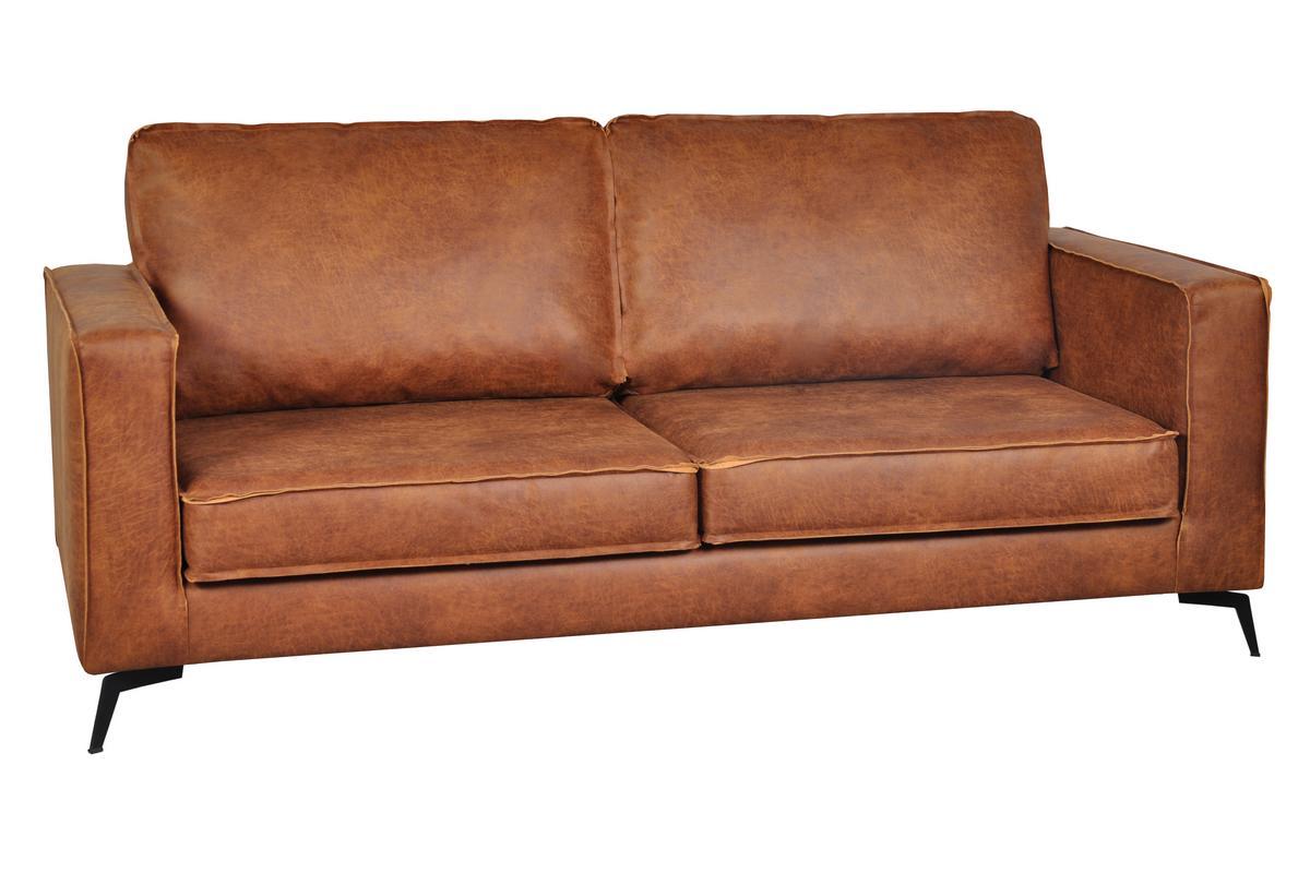 Canapé Sonny 3 Places Cuir Marron Miliboo
