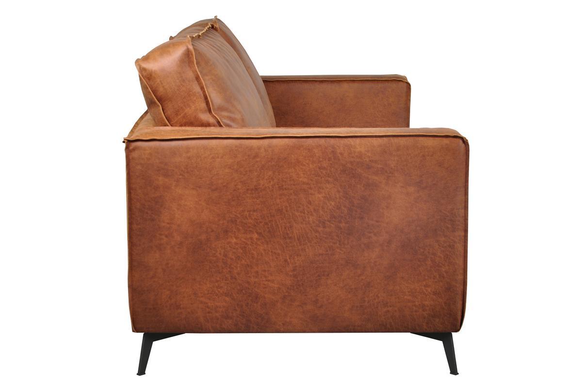 Canapé Sonny 3 Places Cuir Marron Miliboo