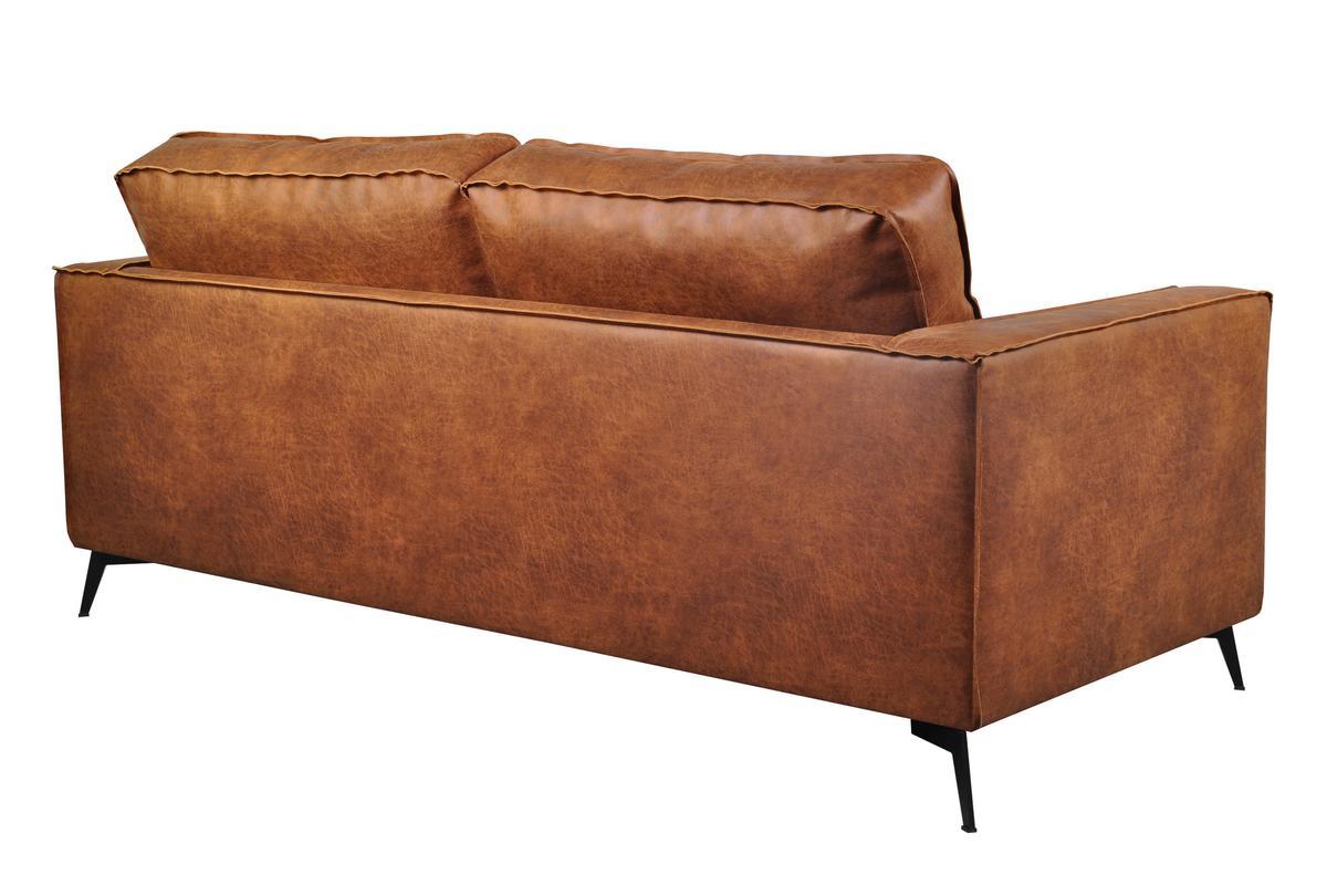 Canapé Sonny 3 Places Cuir Marron Miliboo