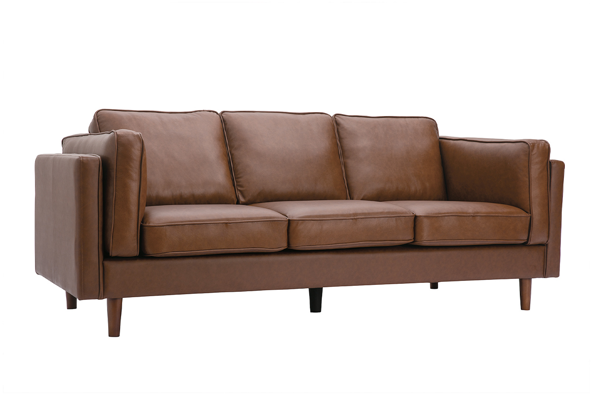 Canapé Bradley 3 Places Cuir Marron Miliboo