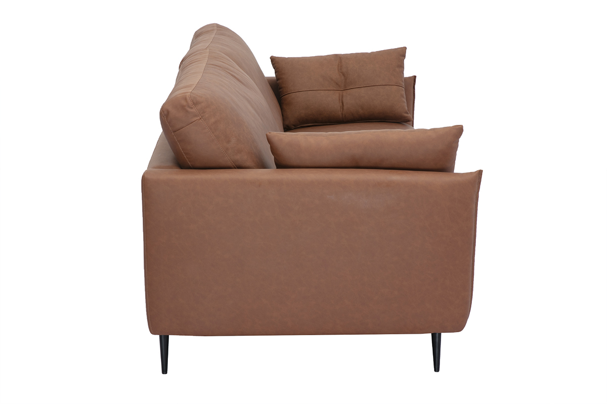 Canapé Daven 3 Places Cuir Marron Miliboo