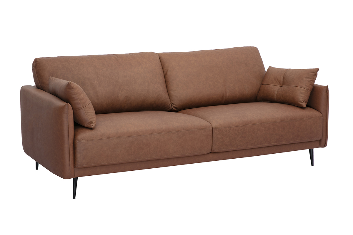 Canapé Daven 3 Places Cuir Marron Miliboo