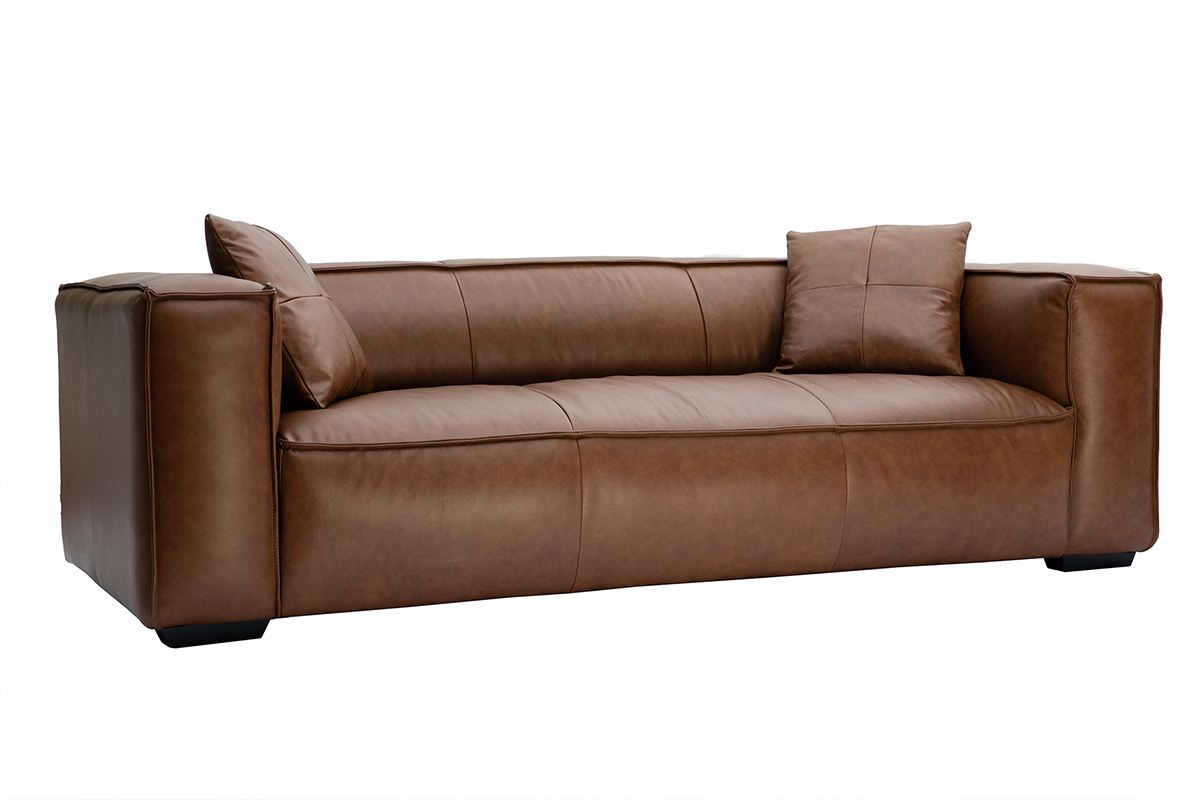 Canapé Cobain 3 Places Cuir Marron Miliboo