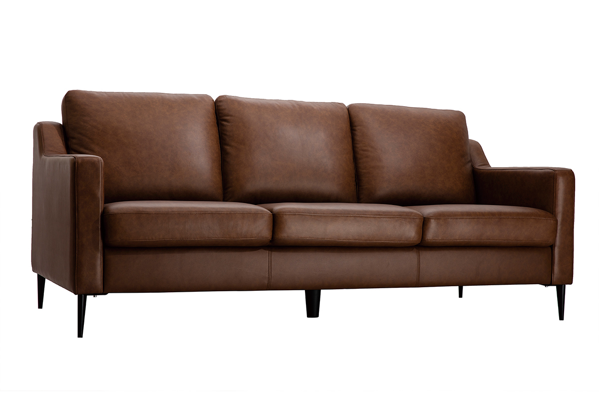 Canapé Oxmo 3 Places Cuir Marron Miliboo