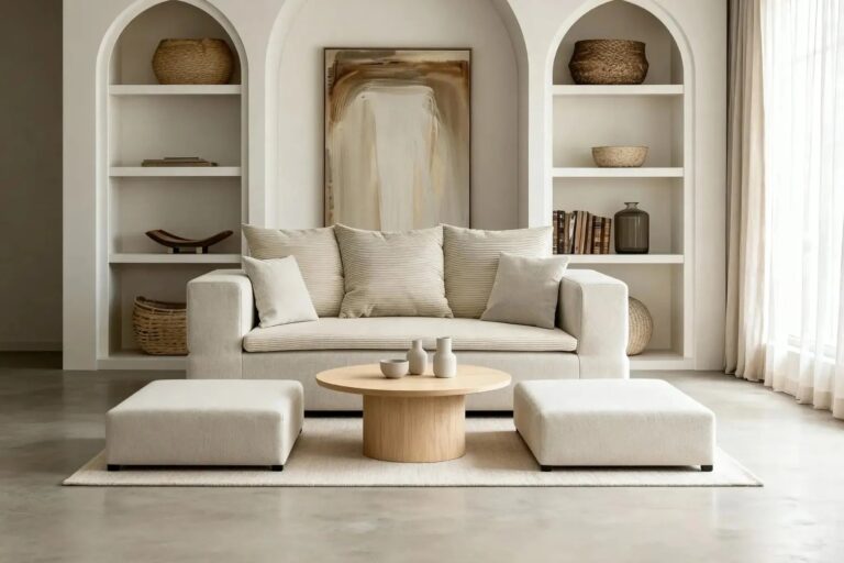 Canapé Ambre 4 Places Tissu Velours Côtelé Et Tissu Chiné Beige Casanova Paris