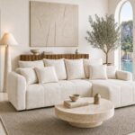 Canapé d'Angle Convertible Cassis 3 Places Tissu Chenille Beige Casanova Paris