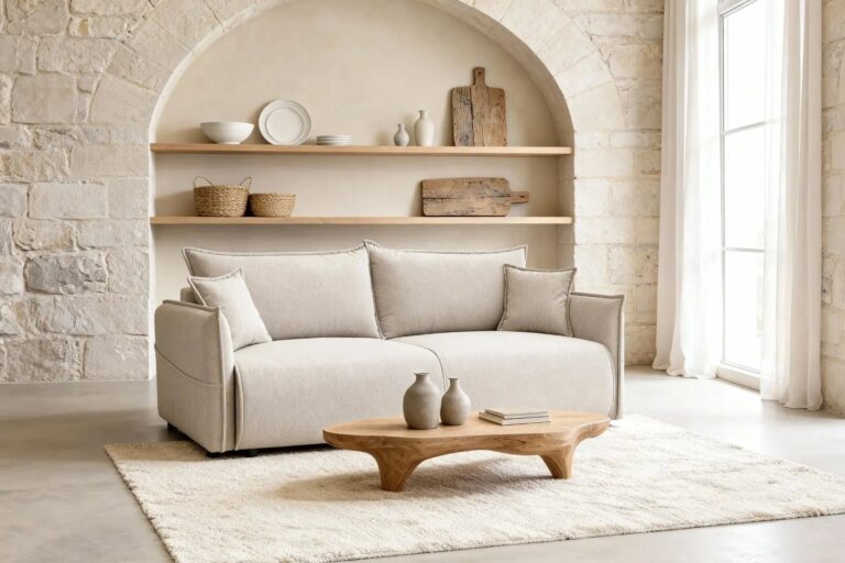 Canapé Convertible Carolina 3 Places Tissu Chiné Beige Casanova Paris