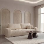 Canapé Convertible Celeste 3 Places Tissu Bouclette Beige Casanova Paris