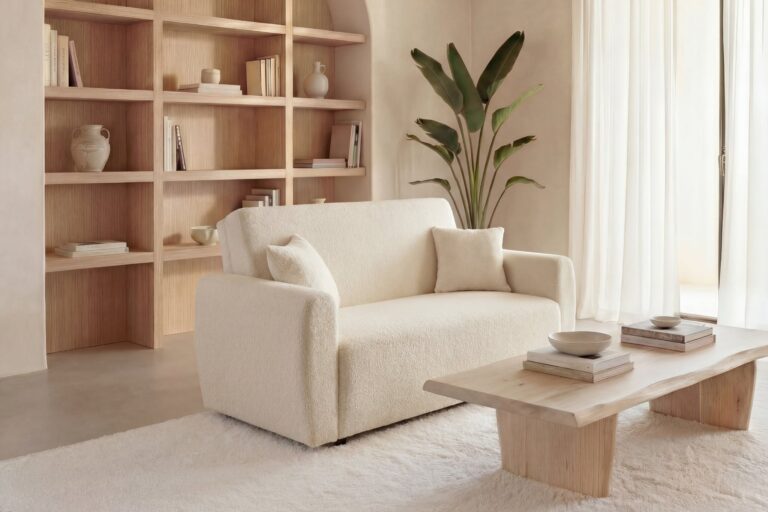 Canapé Convertible Gina 2 Places Tissu Bouclette Beige Casanova Paris