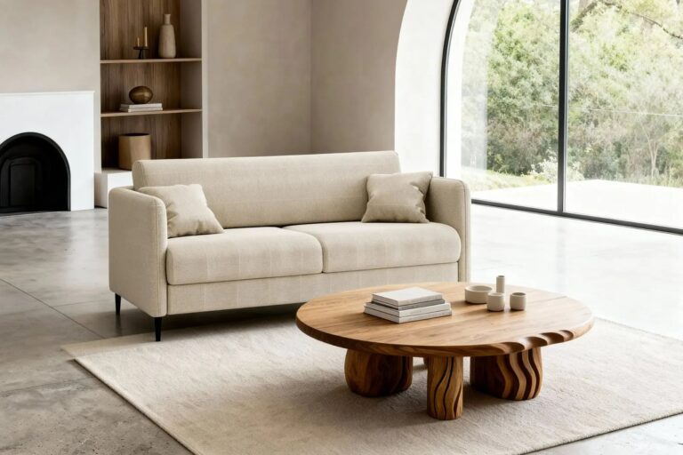 Canapé Convertible Vicky 2 Places Tissu Lisse Beige Casanova Paris