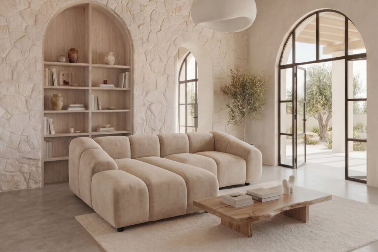 Canapé d'Angle Candice 3 Places Tissu Velours Beige Casanova Paris