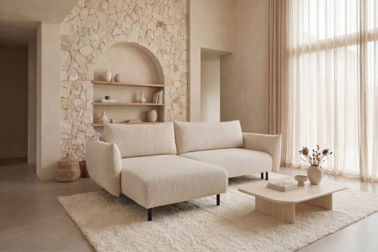 Canapé d'Angle Convertible Alix 4 Places Tissu Chenille Beige Casanova Paris