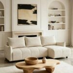 Canapé d'Angle Convertible Celine 4 Places Tissu Chenille Beige Casanova Paris