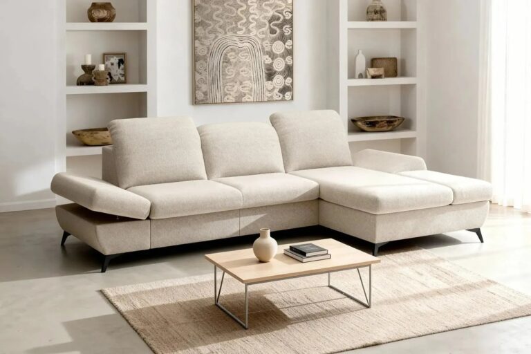 Canapé d'Angle Convertible Livia 4 Places Tissu Chiné Beige Casanova Paris